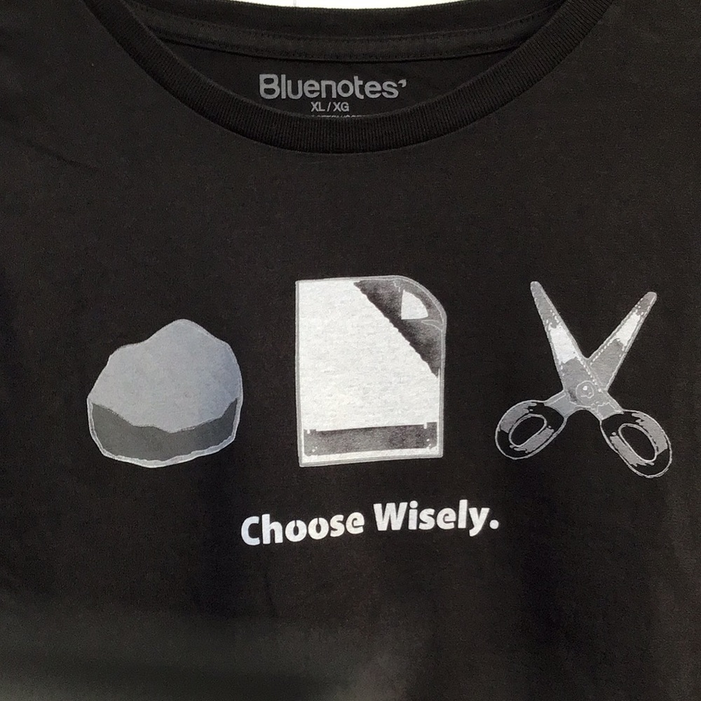 Bluenotes Rock Paper Scissors Choose Wisely tshirt size lrg SOFT blue notes